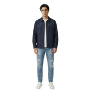 Marineblau gianni lupo Herrenhemd mit klassischem Kragen und zwei Brusttaschen aus hochwertigem Stoff
