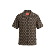 Gianni Lupo Herrenhemd mit dunkelbraunem, kurzärmeligem Design und Knopfleiste sowie beigefarbenem geometrischem Muster