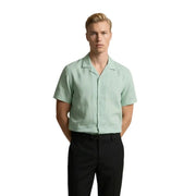 Gianni Lupo men shirt featuring a light mint green short-sleeved button-up design with collar and subtle texture
