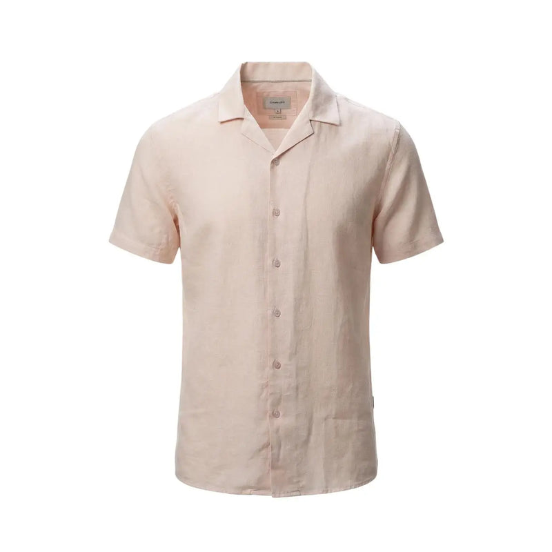 Gianni Lupo men shirt light beige short-sleeved button-up with classic collar and subtle texture