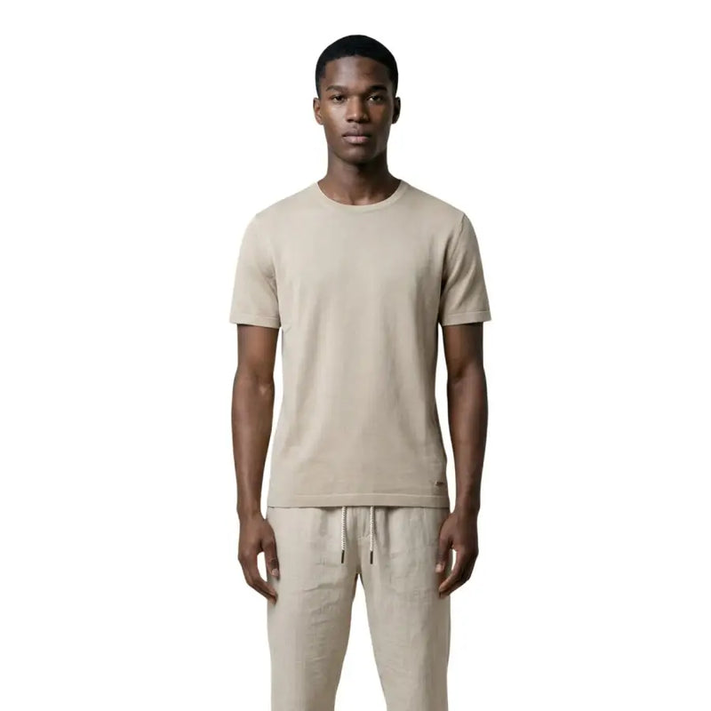 Beigefarbenes Kurzarm-Rundhals-Shirt t-shirt aus weichem Baumwollstoff Gianni Lupo Männer t-shirt Sammlung