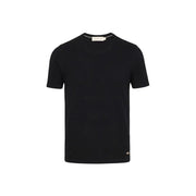 Schwarzes Kurzarmshirt mit Rundhalsausschnitt Gianni Lupo Männer t-shirt mit dezentem Markenetikett am Kragen und kleinem Etikett unten rechts