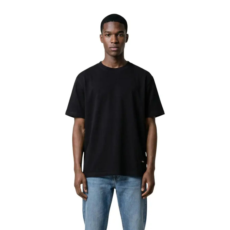 Schwarzer Oversize-Rundhalsausschnitt t-shirt mit dezentem Markenetikett aus 100% Baumwolle von Gianni Lupo für Männer