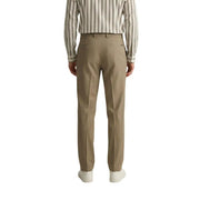 Khakifarbene Herrenhosen von Gianni Lupo Aus Polyester-Viskose-Stretch gefertigt, mit Falten und geradem Bein.