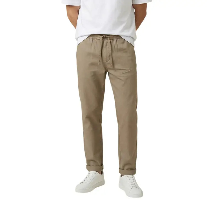 Gianni Lupo Herrenhose in Khaki, lockerer Chino-Schnitt, mit Kordelzug im Bund und umgeschlagenen Säumen