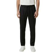 Schwarze Hose mit Kordelzug, elegantem geradem Bein und dezenten Bundfalten von gianni lupo aus Polyesterviskose