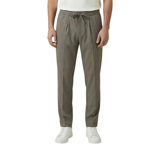 Olivgrün plissiert gianni lupo Herrenhose mit Kordelzugbund aus Polyester-Viskose, Modell GL002LT