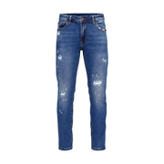 Gianni Lupo Schmal geschnittene Jeans BRUCE für Herren aus blauem Denim mit Used-Look-Details und Rissen, Vorderansicht