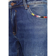 Gianni Lupo Bruce Slim-Fit-Jeans für Herren aus blauem Denim mit farbenfroher, mehrstreifiger Stickerei am Vordertaschen-Detailansicht