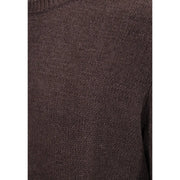 Gianni Lupo Herrenpullover Girocollo in Dunkelbraun mit geripptem Halsausschnitt und feinen Strickdetails, Detailansicht
