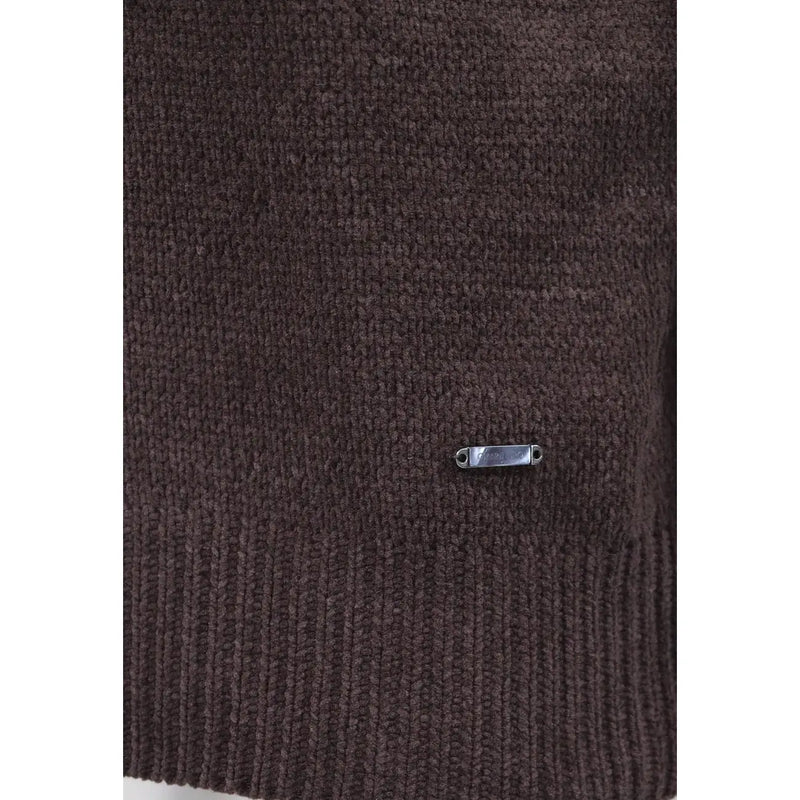 Gianni Lupo Herrenpullover Girocollo in Dunkelbraun mit Strukturstrick und Rippstricksaum, Vorderansicht