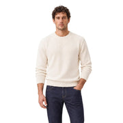 Gianni Lupo Herrenpullover GIROCOLLO in Creme mit Rippstrickmuster und Rundhalsausschnitt, Vorderansicht