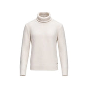 Gianni Lupo Rollkragenpullover für Herren in Creme mit Rippstrickstruktur und Markenetikett am Kragen, Vorderansicht