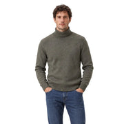 Gianni Lupo Rollkragenpullover für Herren aus olivgrünem Wollmischgewebe mit geripptem Kragen, Vorderansicht