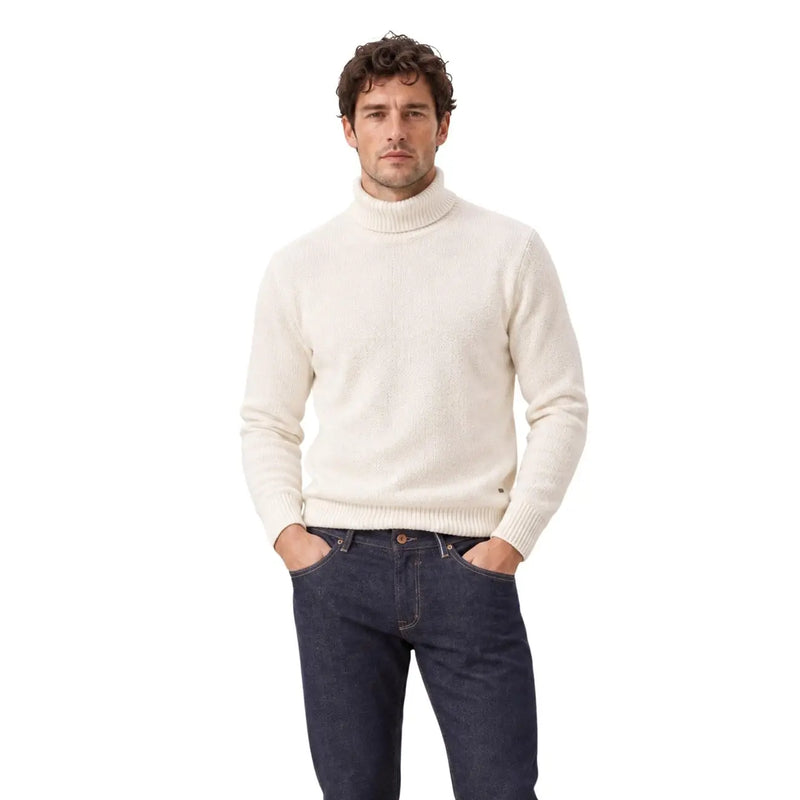 Gianni Lupo Rollkragenpullover für Damen in Creme mit Rippstrickstruktur und langen Ärmeln, Vorderansicht