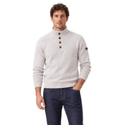Gianni Lupo Herren-Wollpullover in Hellgrau mit Rippstrick und halben Reißverschlusskragen, Vorderansicht