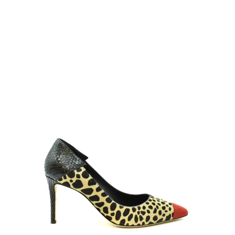 Beigefarbene Stiletto-Pumps von Giuseppe Zanotti aus Leoparden-Wildleder mit Schlangenlederabsatz
