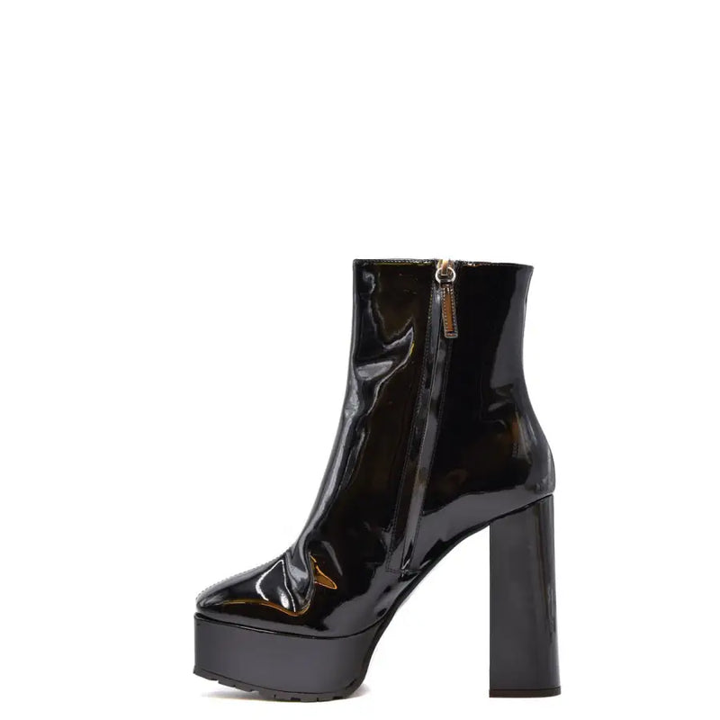 Giuseppe Zanotti black patent leather platform ankle boot with chunky heel and zipper