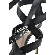 Schwarze Stiletto-Sandalen von Giuseppe Zanotti aus Leder mit silberner Schnalle und Beschlägen sowie Reißverschlussdetails