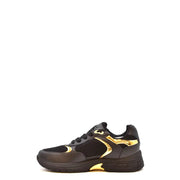 Giuseppe Zanotti black nylon leather sneakers for men with chunky sole mesh panels and metallic gold accents