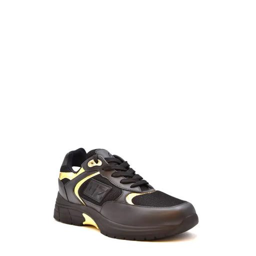 Giuseppe Zanotti black nylon leather sneakers for men with gold accents mesh panels synthetic leather overlays and chunky sole