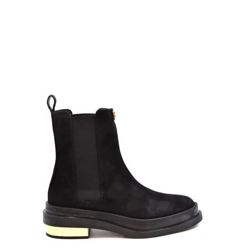 Giuseppe Zanotti black suede Chelsea ankle boots with pale yellow heel and gold zipper