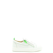 Weißer Leder-Sneaker zum Hineinschlüpfen mit neongrünem Reißverschluss und Fersenlasche von Giuseppe Zanotti, Herren-Leder-Sneaker mit Reißverschluss V25114