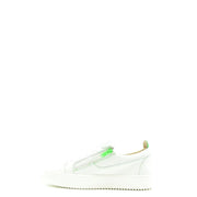 Giuseppe Zanotti men leather zip sneakers white with neon green zipper detail and chunky white sole