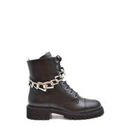 Giuseppe Zanotti women black leather ankle boots with chunky silver chain detail and side zip closure