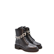 Giuseppe Zanotti women black leather ankle boots with silver chain accents and zip closure