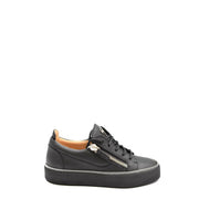 Giuseppe Zanotti women black leather low-top sneaker with silver side zipper and matching sole stitching
