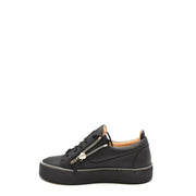 Giuseppe Zanotti women black leather platform sneaker with silver zipper detail along the side and toe