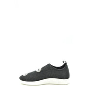 Giuseppe Zanotti women black nylon slip on sneaker with black glitter upper white sole and silver embellished eye details