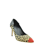 Giuseppe zanotti women leopard pumps in suede leather with red toe cap and black textured high heel accent