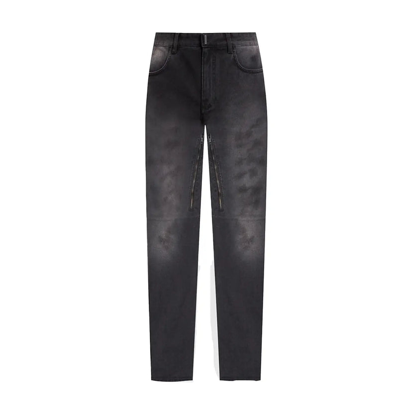 Givenchy Jeans für Herren aus schwarzem Used-Denim mit dezenter Waschung und seitlichem Reißverschluss, Vorderansicht