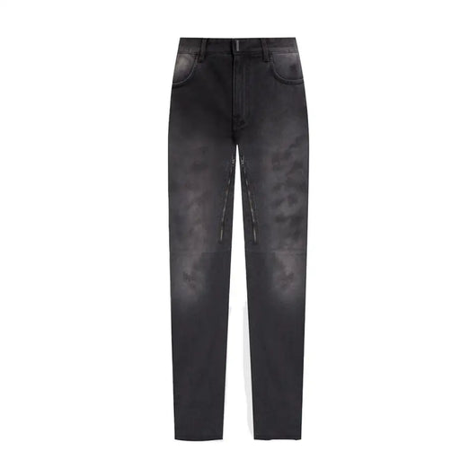Graue Herren-Jeans von Givenchy aus Baumwolle, hergestellt in Italien, mit schwarzem Used-Look-Denim, dezenter Waschung und seitlichen Reißverschlussdetails