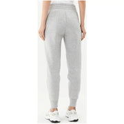 Gray drawstring sweatpants in heathered fabric with elastic waistband and ribbed cuffs for comfortable wear