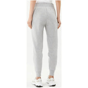 Gray drawstring sweatpants in heathered fabric with elastic waistband and ribbed cuffs for comfortable wear