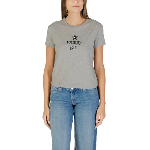 Gray short-sleeved Tommy Girl graphic T-shirt from Tommy Hilfiger for women