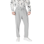 Gray drawstring trousers displayed in a product image showcasing stylish casual wear
