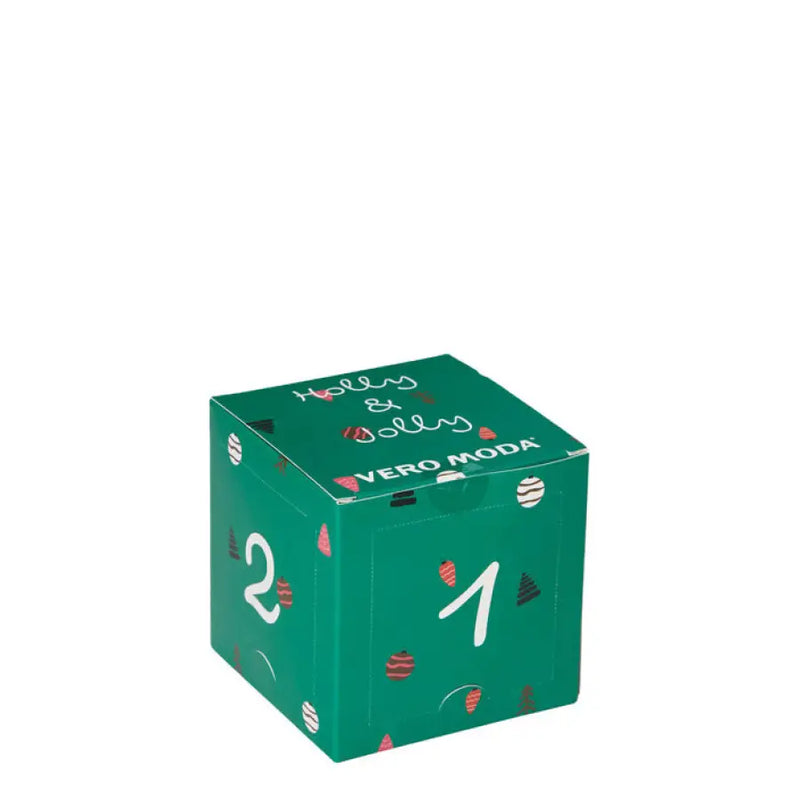 Green Christmas-themed cube showcased in a Christmas Sock Set for festive decor