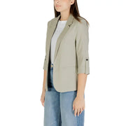 Beige linen viscose blazer with three-quarter sleeves and buttoned cuffs for a stylish formal look