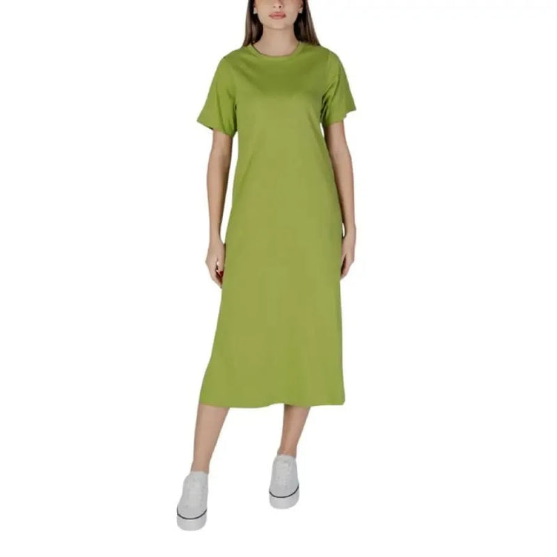 Green midi t-shirt dress from B.young featuring a round neck design