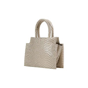 Grey handbag by Replay with multiple pockets featuring a sleek light gray textured snake skin pattern and structured design