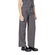 Gray pinstripe wide-leg women’s trousers for fall and winter