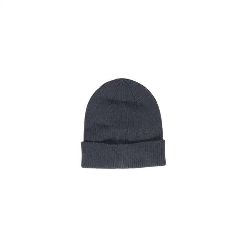 Dark gray ribbed knit beanie with folded cuff, a grey plain slip on winter cap for women
