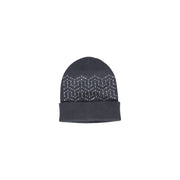 Dark gray knitted beanie with silver rhinestone geometric pattern front detail for women winter slip on cap