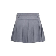 Grey polyester elastane women’s skirt featuring a pleated design with structured waistband and subtle texture for spring and summer