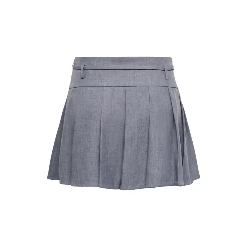 Grey polyester elastane women’s skirt featuring a pleated design with structured waistband and subtle texture for spring and summer