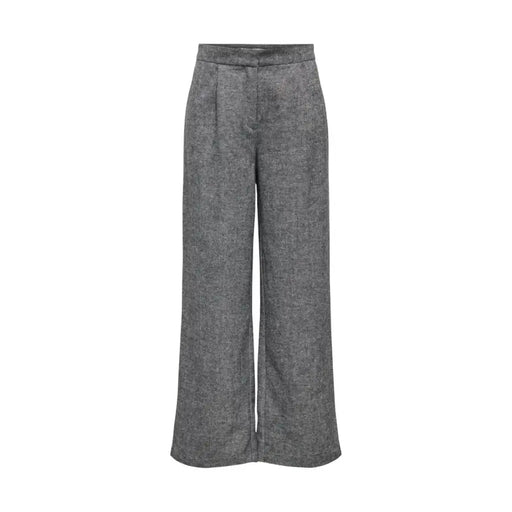 Gray textured wide-leg high-waist polyester trousers for women